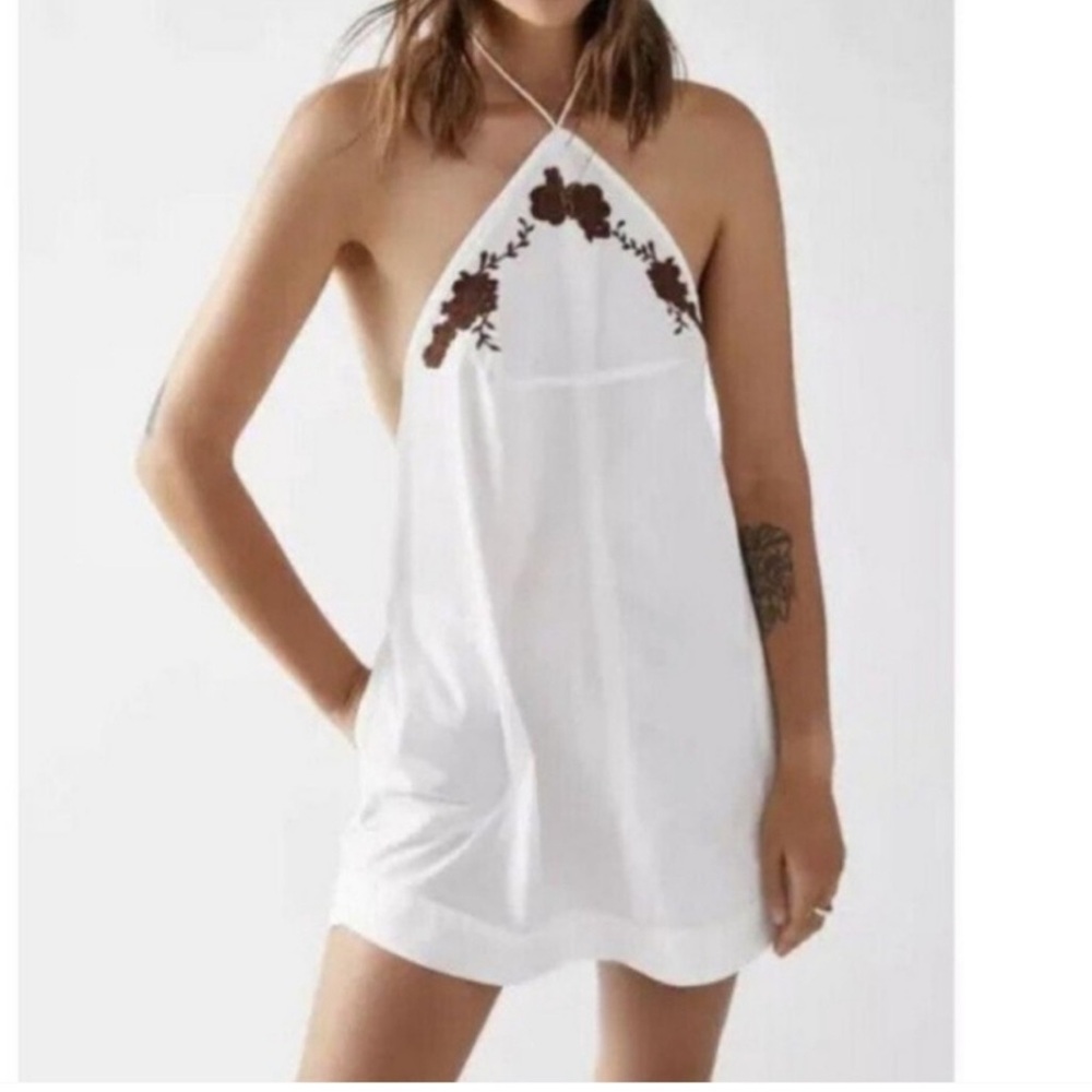 Free People White and Brown Mini Dress